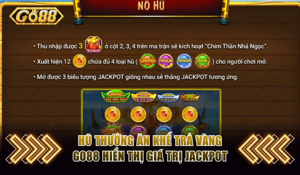 Ăn Khế Trả Vàng Go88 | Bí Ẩn Vòng Quay Thần Thoại May Mắn 2 Hũ thưởng Ăn Khế Trả Vàng Go88 hiển thị giá trị Jackpot
