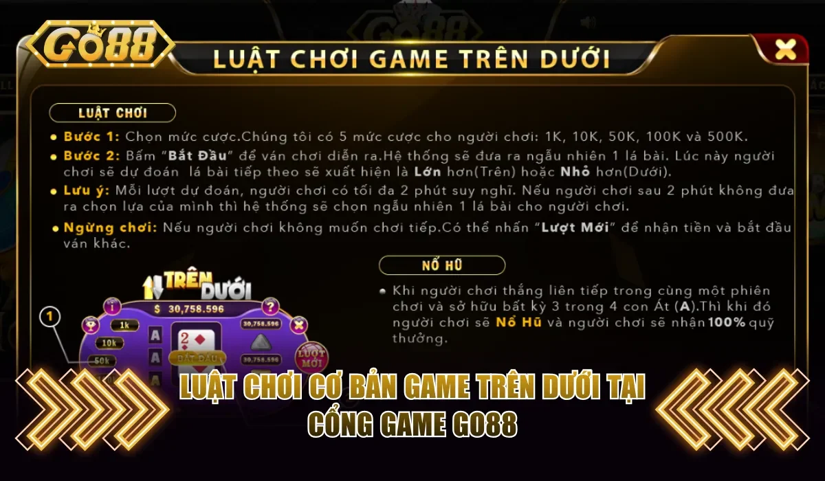 Luật chơi cơ bản game Trên Dưới tại cổng game Go88